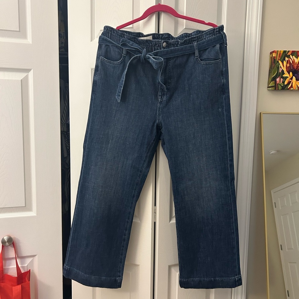 Elastic waist tie front flare jeans